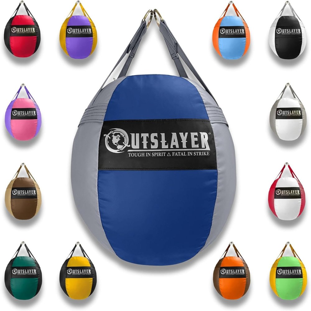 OutSlayer Wrecking Ball Heavy Bag 70 Lb - Boxing, MMA, Muay Thai Training - Custom Colors - Unfilled/Soft/Filled - USA Made (Dark Blue/Gray, Unfilled)