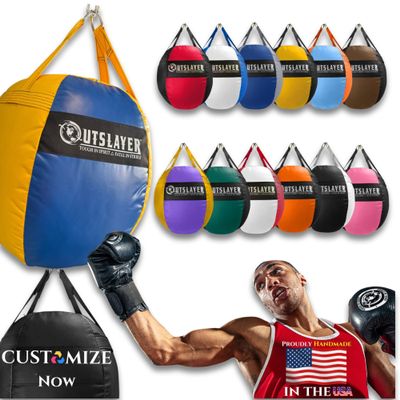OutSlayer Wrecking Ball Heavy Bag 70 Lb - Boxing, MMA, Muay Thai Training - Custom Colors - Unfilled/Soft/Filled - USA Made (Custom, Filled)