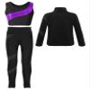 Jhaoyu Kids Girls Skating Training Costume Sparkle Figure Skating Jacket Crop Tops with Leggings Sports Activewear Purple&Black 6 Years view 2