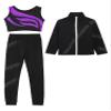 Jhaoyu Kids Girls Skating Training Costume Sparkle Figure Skating Jacket Crop Tops with Leggings Sports Activewear Purple&Black 6 Years view 3