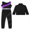 Jhaoyu Kids Girls Skating Training Costume Sparkle Figure Skating Jacket Crop Tops with Leggings Sports Activewear Purple&Black 6 Years view 4