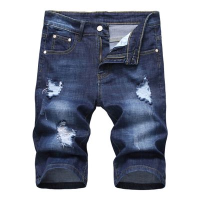 Mens Stretch Ripped Jeans Biker Shorts Vintage Casual Straight Denim Shorts Classic Fit Distressed Short Jeans (Dark Blue,30)