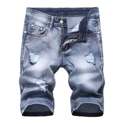 Mens Stretch Ripped Jeans Biker Shorts Vintage Casual Straight Denim Shorts Classic Fit Distressed Short Jeans (Light Blue,33)