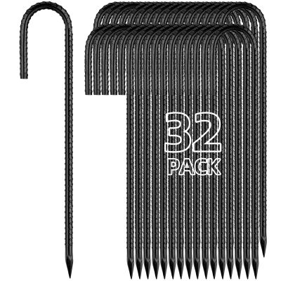 Besitu 12 Inch Rebar Stakes J Hook Ground Stakes 32-Pack Heavy Duty Galvanized Chain Link Fence Stakes Metal Tent Stakes for Outdoor Lawn Decorations Inflatables Canopy Swing Set