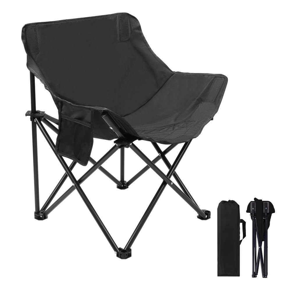 Portable Folding Chair for Sauna, Fast Folding Chair with Carry Bag and Side Pocket Chairs for Adults, Carry Chair for Camping, Tailgates, Beach, and Sports(Black)