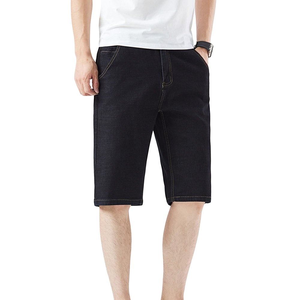 JEsilunmaMY Men's Stretchy Jeans Shorts Plus Size 5 Pocket Distressed Denim Shorts Summer Beach Shorts with Elastic Waist (Black,32)