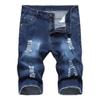 JEsilunmaMY Summer Ripped Denim Shorts for Men Mid Waist Stretch Skinny Short Jeans Distressed Slim Fit Straight Jean Shorts (Dark Blue,28) view 1