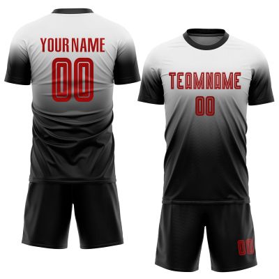 Custom Black White Gradient Soccer Jersey Sets for Men Youth Boys Women, Personalized Football T Shirts and Shorts Design Your Own Team Uniforms with Name Number Logo Print Front and Back