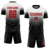 Custom Black White Gradient Soccer Jersey Sets for Men Youth Boys Women, Personalized Football T Shirts and Shorts Design Your Own Team Uniforms with Name Number Logo Print Front and Back view 1