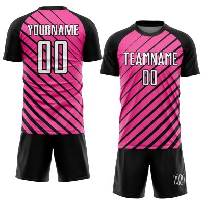 Custom Deep Pink Soccer Jerseys Sets for Men Youth Boys Girls Women, Personalized Black Sports T Shirts and Shorts Design Your Own Team Uniforms with Name Number Logo Print Front and Back
