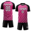 Custom Deep Pink Soccer Jerseys Sets for Men Youth Boys Girls Women, Personalized Black Sports T Shirts and Shorts Design Your Own Team Uniforms with Name Number Logo Print Front and Back view 1