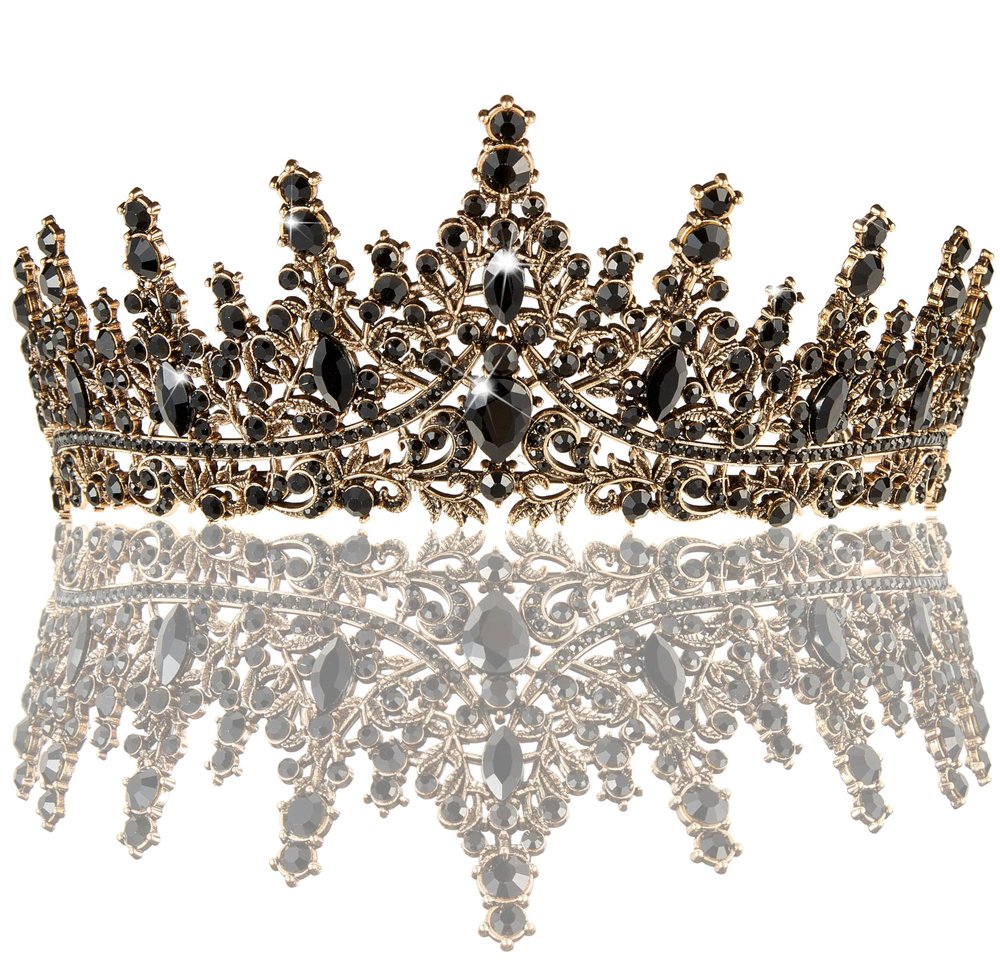 Black Crown for Women, Gothic Crystal Princess Tiaras Rhinestone Queen Headband Halloween Costume Hair Accessories, Birthday Prom Pageant Party Coming of Age Ceremony Photo Props