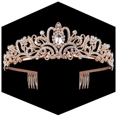 Rose Gold Crown for Women Crystal Princess Tiaras Rhinestone Queen Headband Wedding Bridal Hair Accessories Birthday Prom Pageant Party Coming of Age Ceremony Photo Props