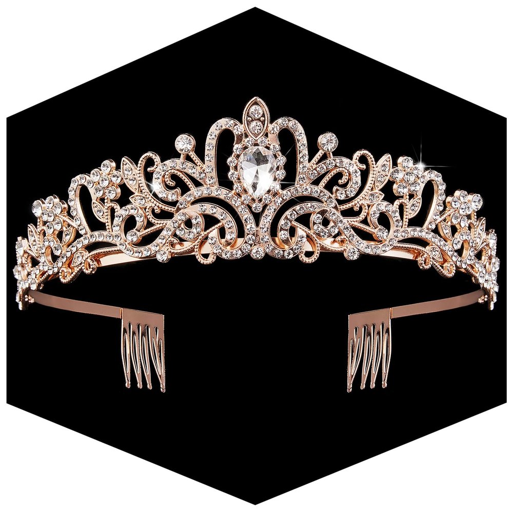 Rose Gold Crown for Women Crystal Princess Tiaras Rhinestone Queen Headband Wedding Bridal Hair Accessories Birthday Prom Pageant Party Coming of Age Ceremony Photo Props