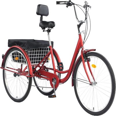 TUOKE Adult Trikes 26 inch Wheels Low Step-Through with Cargo Basket/Full Assembly ToolAdult Tricycles Three Wheel Trike Bike Cruiser 7 Speed, Suitable for Women, Men, Seniors