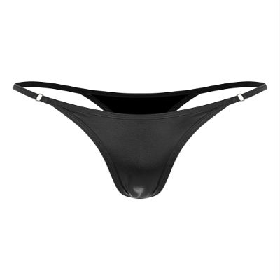 Hularka Women's Thong Bikini Bottoms Shiny Metallic High Waist T-back Bathing Suits Bottoms Black Medium