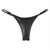 Hularka Women's Thong Bikini Bottoms Shiny Metallic High Waist T-back Bathing Suits Bottoms Black Medium view 4