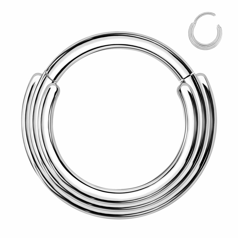 ALACLO 316 Stainless Steel 16G Clicker Nose Ring Hoop, Triple Stacked Septum Rings Surgical Steel Daith Conch Helix Cartilage Earrings Lobe Piercing Jewelry (Silver)