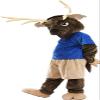 Brown Reindeer Mascot Costume in Blue Shirt Adult Size for Men & Women with Built-in Fan Inside the Head view 3