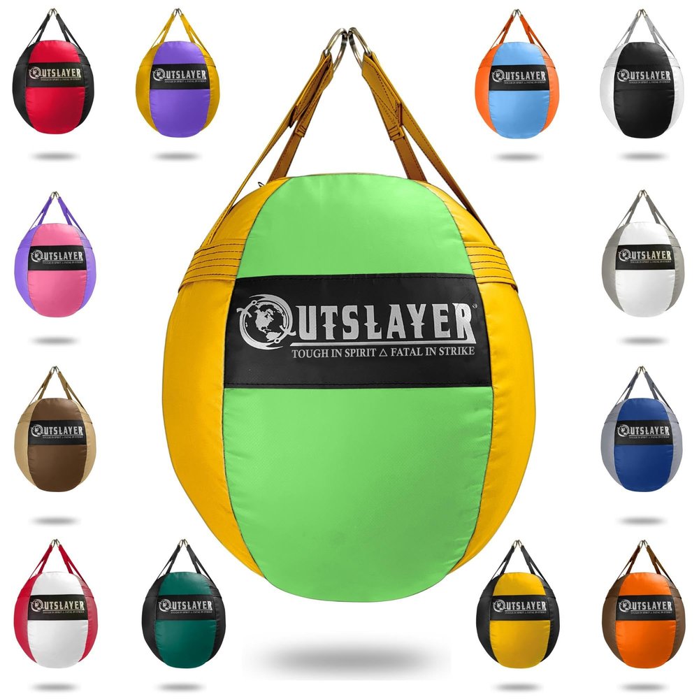 OutSlayer Wrecking Ball Heavy Bag 70 Lb - Boxing, MMA, Muay Thai Training - Custom Colors - Unfilled/Soft/Filled - USA Made (Light Green/Yellow, Filled)