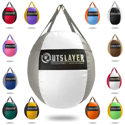 OutSlayer Wrecking Ball Heavy Bag 70 Lb - Boxing, MMA, Muay Thai Training - Custom Colors - Unfilled/Soft/Filled - USA Made (White/Gray, Unfilled)