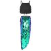 Agoky Women's Shiny Sequin Latin Dance Skirts Ballet Tops with Lace-up Waist Side Split Skirts Green Medium view 2