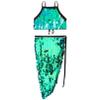 Agoky Women's Shiny Sequin Latin Dance Skirts Ballet Tops with Lace-up Waist Side Split Skirts Green Medium view 3