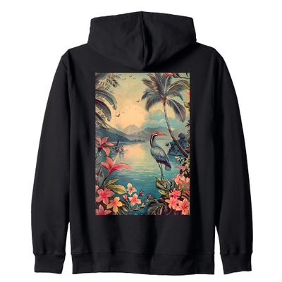 Vintage Hawaii Flowers Birds Graphic Art Zip Hoodie