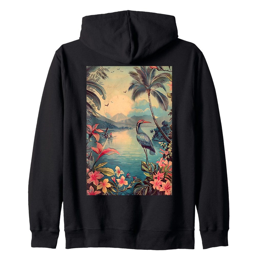 Vintage Hawaii Flowers Birds Graphic Art Zip Hoodie