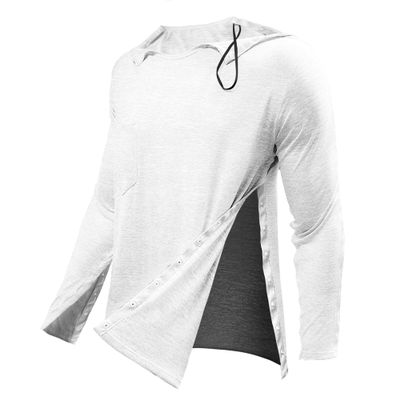Post Shoulder Surgery Shirts for Men Tearaway Recovery Long Sleeve Shirt Women Full Open Side Snap Chemo Dialysis Adaptive Clothing White 2XL