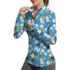 GGOV Golf Shirts for Woman UPF 50+ Sun Protection Quick Dry Lightweight Long Sleeve Polo Shirts for Woman Rash Guard Blue Flowers view 1