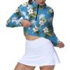 GGOV Golf Shirts for Woman UPF 50+ Sun Protection Quick Dry Lightweight Long Sleeve Polo Shirts for Woman Rash Guard Blue Flowers view 3