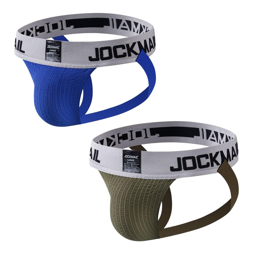 JOCKMAIL Men's Athletic Supporter Men's Briefs Rainbow Underwear Gym Workout 2 Pack (US, Alpha, XX-Large, Regular, Regular, Blue+Army)