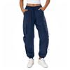 COPYLEAF Womens Parachute Cargo Pants with Pockets Quick Dry Hiking Pants Lightweight Water-Resistant Baggy Joggers(Navy Blue XL)