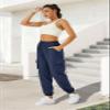 COPYLEAF Womens Parachute Cargo Pants with Pockets Quick Dry Hiking Pants Lightweight Water-Resistant Baggy Joggers(Navy Blue S) view 4