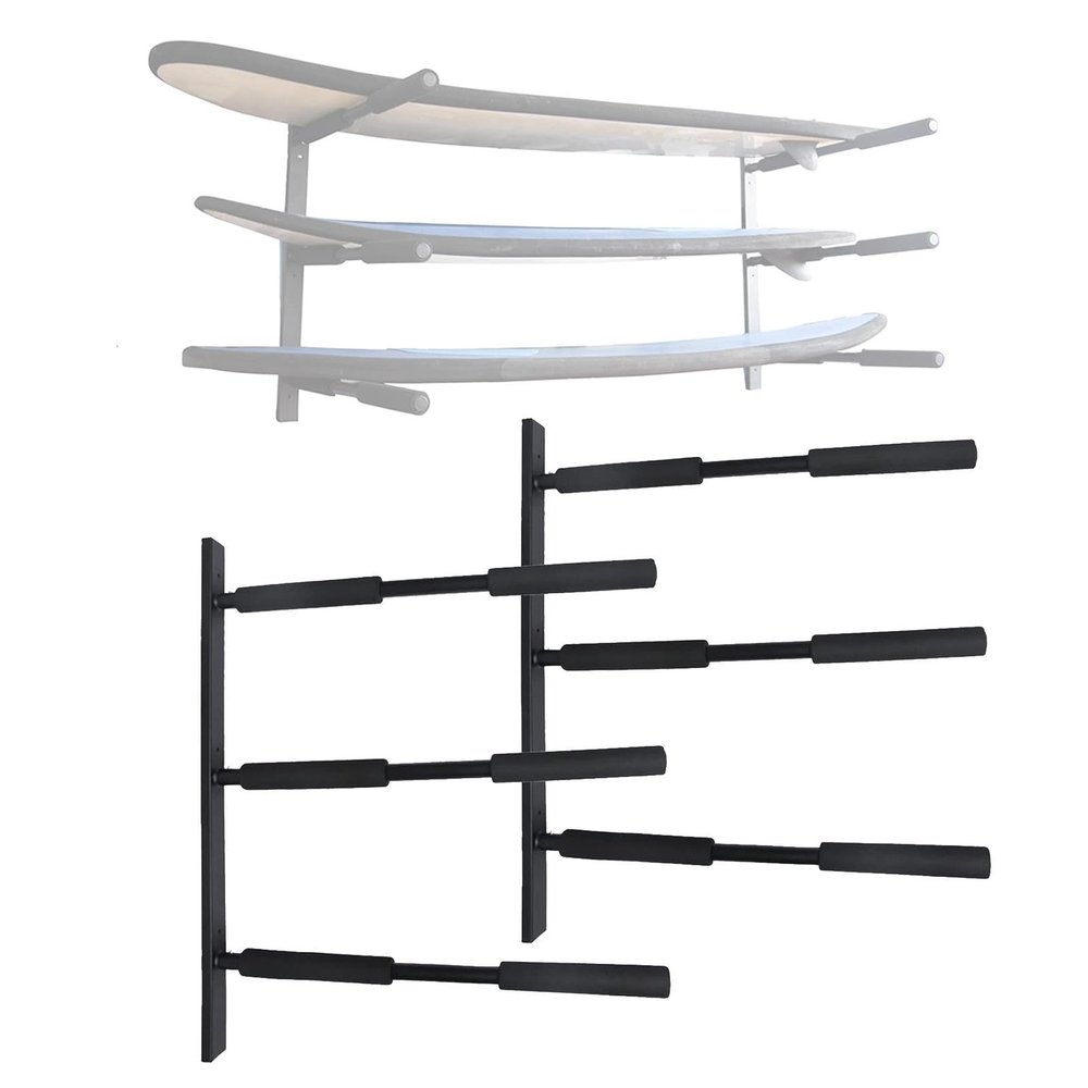 Wall Rack Display Mount Storage Rack for 3 Surfboard/SUP/Snowboards/Skateboards, Wall Storage Racks Capacity 120lb