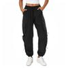 COPYLEAF Womens Parachute Cargo Pants with Pockets Quick Dry Hiking Pants Lightweight Water-Resistant Baggy Joggers(Black XS)