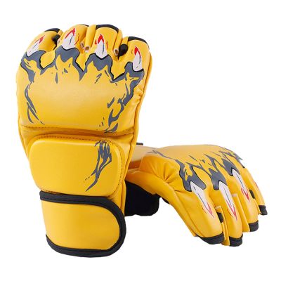 Sempoda Half Finger Boxing Gloves for Men and Women, Adjustable Wrist Band, Perfect for Kickboxing, Fighting and Training(Tiger Claw Style Yellow)