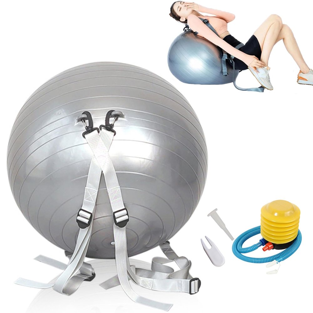 LINGHGD Somersault Auxiliary Ball, Exercise Ball with Straps Stretch Yoga Ball Anti Slip Backflip Ball, Shoulder Ball for Backflip Training, Yoga, Fitness Exercises, 55CM, GRAY