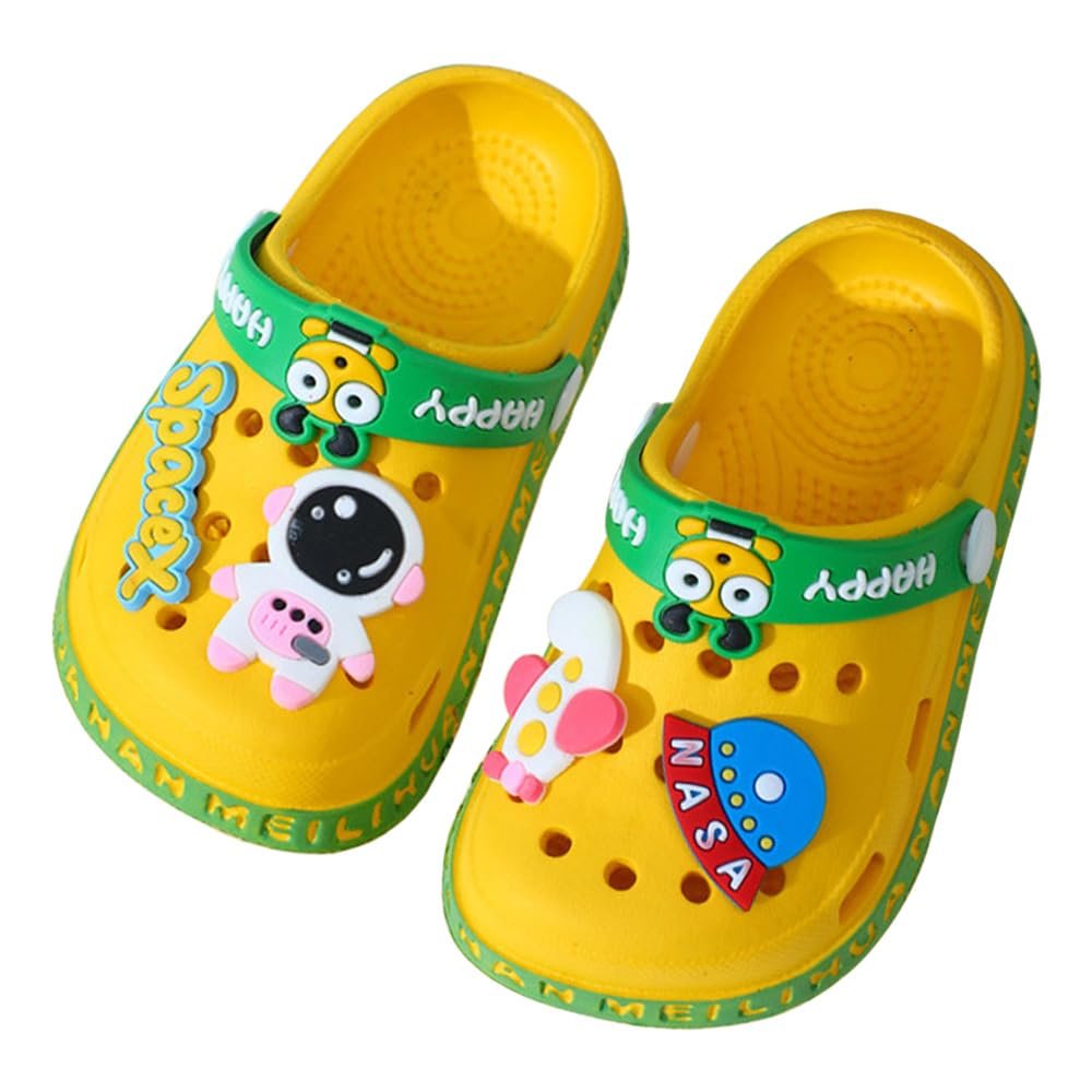 JUXI Toddler Clogs Girls Boys Clogs Garden Shoes Cartoon Slides Toddler Sandals Beach Kids Slippers (Yellow,7)