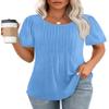 Womens Summer Tops Dressy Casual Short Sleeve Trendy Pleated Front T Shirts Fashion Blouses Plus Size Spring Clothes Baby Blue S view 1