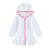 SAYOO Kid Girls Swim Cover Up Kid Hooded Zip-Up Terry Swimsuit Coverup Towel Bathing Suit Bathrobe Pool Beach Robe Dress (Y White, 4-5 Years) view 1