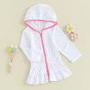 SAYOO Kid Girls Swim Cover Up Kid Hooded Zip-Up Terry Swimsuit Coverup Towel Bathing Suit Bathrobe Pool Beach Robe Dress (Y White, 4-5 Years) view 2