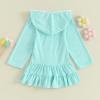 SAYOO Kid Girls Swim Cover Up Kid Hooded Zip-Up Terry Swimsuit Coverup Towel Bathing Suit Bathrobe Pool Beach Robe Dress (Y Blue, 5-6 Years) view 3