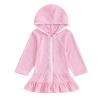 SAYOO Kid Girls Swim Cover Up Kid Hooded Zip-Up Terry Swimsuit Coverup Towel Bathing Suit Bathrobe Pool Beach Robe Dress (Y Pink, 3-4 Years) view 1