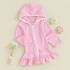 SAYOO Kid Girls Swim Cover Up Kid Hooded Zip-Up Terry Swimsuit Coverup Towel Bathing Suit Bathrobe Pool Beach Robe Dress (Y Pink, 3-4 Years) view 3