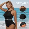 Holipick Black Women Tummy Control One Piece Swimsuit Modest Bathing Suit Full Coverage High Neck Swimwear XXL view 3