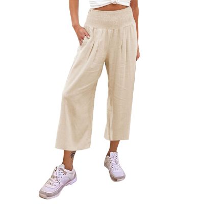 Linen Pants Women Summer Linen Capri Pants for Women Woman Shorts Palazzo Pants for Tall Women Denim Palazzo Pants for Women Plus Size Work Clothes for Women,Beige,Small