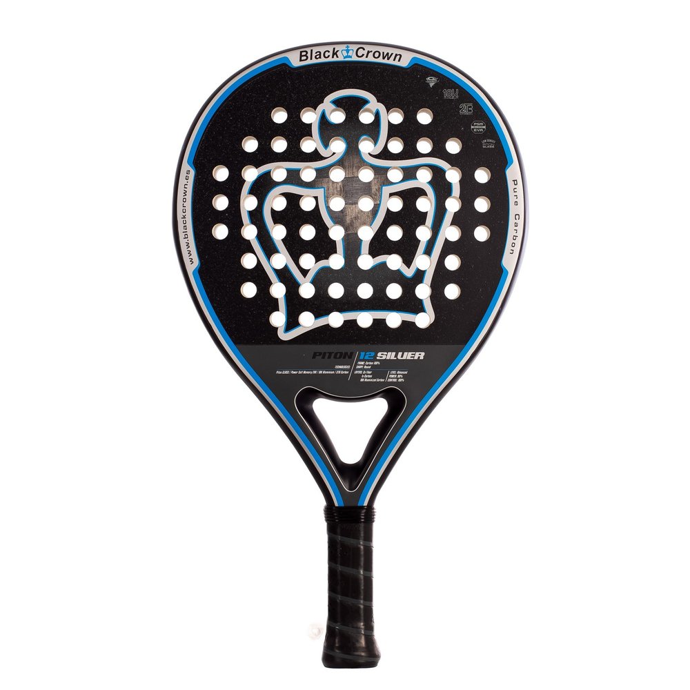 Black Crown - Paddle Racket Piton 12 Silver - Round Shape - Control and Power - Weight 355 to 370 g - Frame 38 mm with Double Tubular Carbon Fiber 80% - Resistant - Professional Level