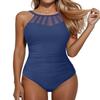 Holipick Grey Blue Women Tummy Control One Piece Swimsuit Modest Bathing Suit Full Coverage High Neck Swimwear L view 1